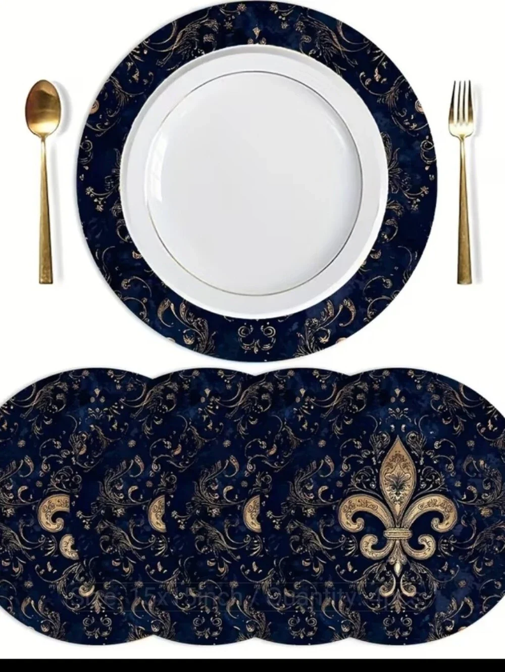 4 Piece Fleur De Lis Design Dinner Mats. 15 Inch